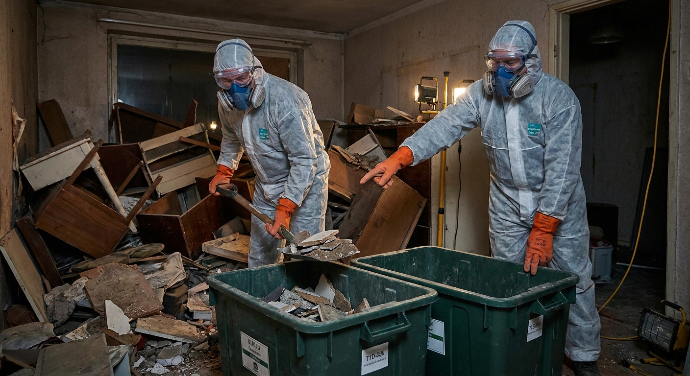 Professional hazmat cleanup team following regulatory protocols