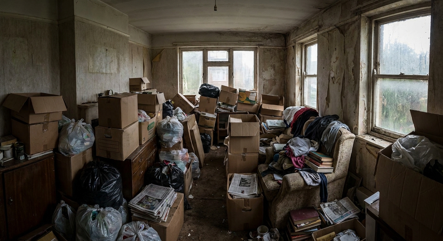 Severe hoarding property requiring specialized cleanout services