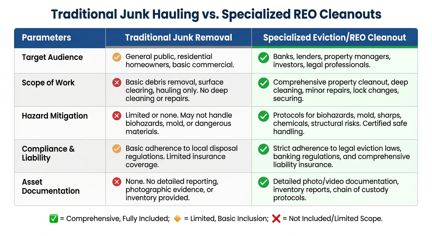 Traditional Junk Hauling vs. Specialized REO Cleanouts